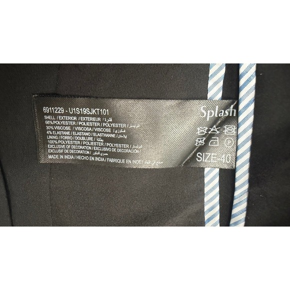 Splash Slim Fit Black Blazer Jacket Mens 40 Suit Coat Formal Travel - Picture 6 of 9